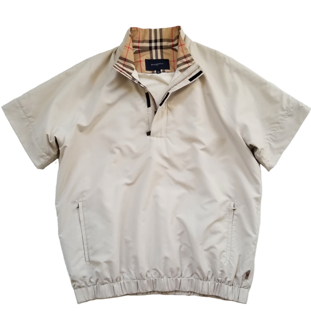 Burberry Beige Short-Sleeve Windbreaker with Vintage Check Collar
